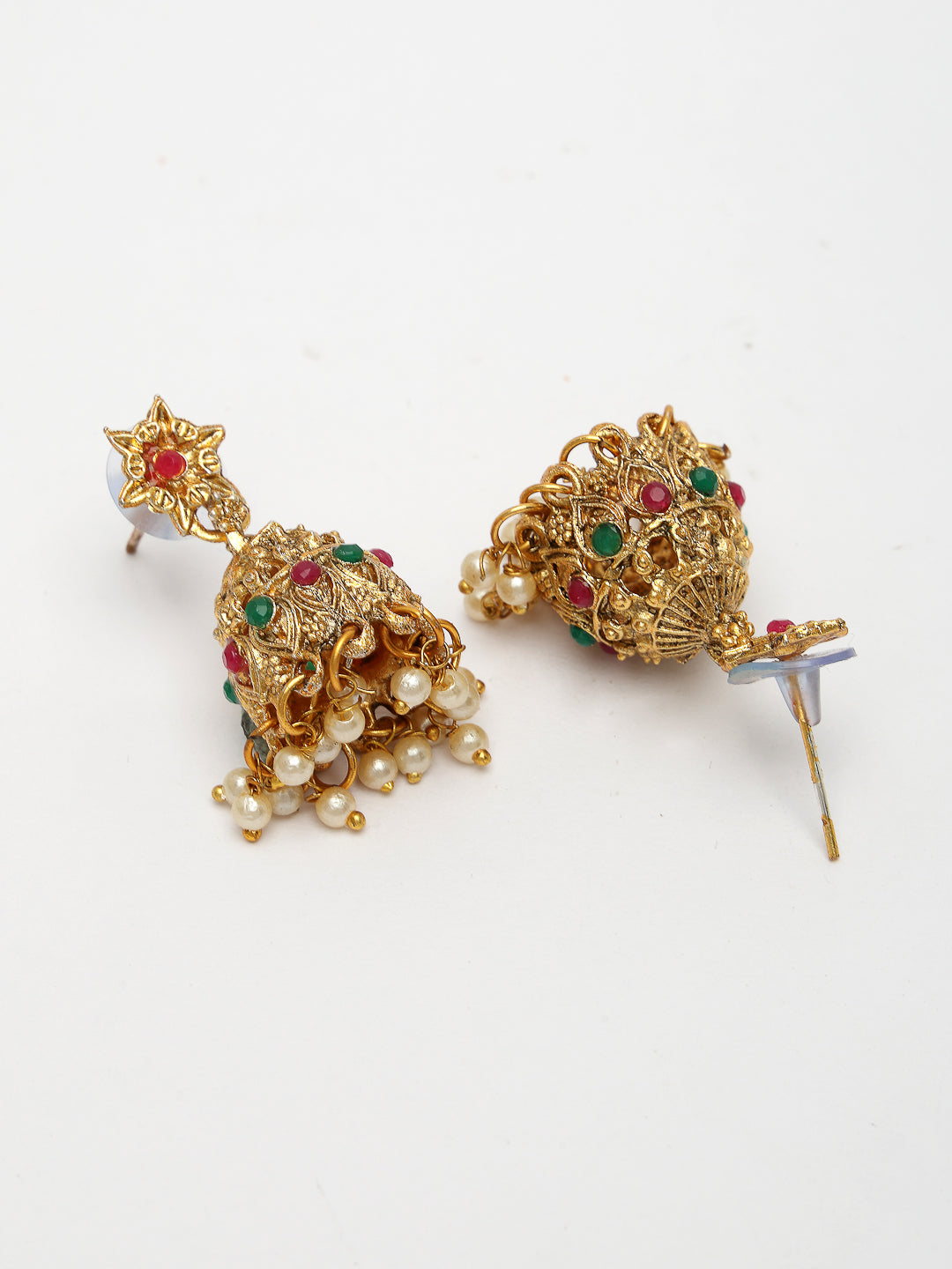 NVR Women's Set of 2 Gold-Polished Stone Studded Temple Jewellery Set with Maangtikka & Kamarbandh