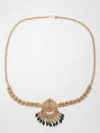 NVR Women's Set of 2 Gold-Polished Stone Studded Temple Jewellery Set with Maangtikka & Kamarbandh