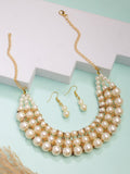 NVR Women's Gold-Polished White Pearl-Beaded Handcrafted Jewellery Set