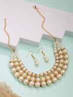 NVR Women's Gold-Polished White Pearl-Beaded Handcrafted Jewellery Set