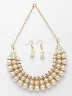 NVR Women's Gold-Polished White Pearl-Beaded Handcrafted Jewellery Set