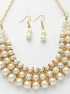 NVR Women's Gold-Polished White Pearl-Beaded Handcrafted Jewellery Set