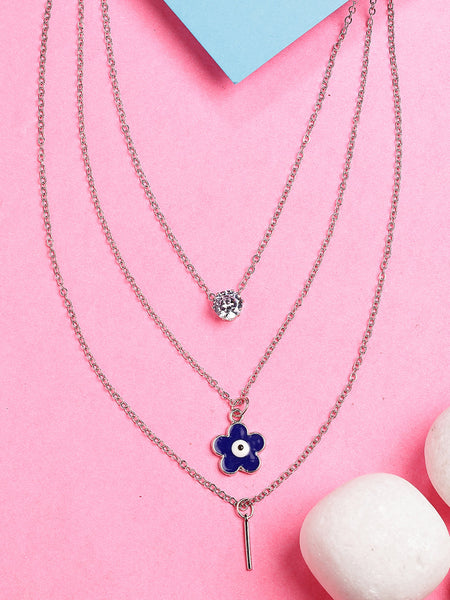 NVR Women's Silver-Toned Artificial Stones Floral Layered Chain