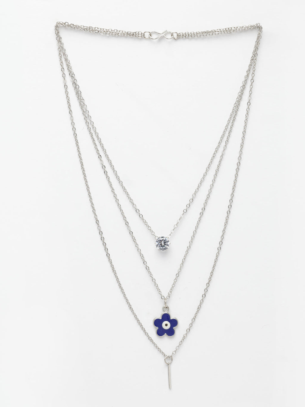NVR Women's Silver-Toned Artificial Stones Floral Layered Chain - Distacart