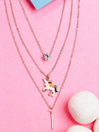 NVR Women's Rose Gold-Polished Artificial Stones Unicorn Layered Chain
