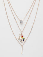 NVR Women's Rose Gold-Polished Artificial Stones Unicorn Layered Chain