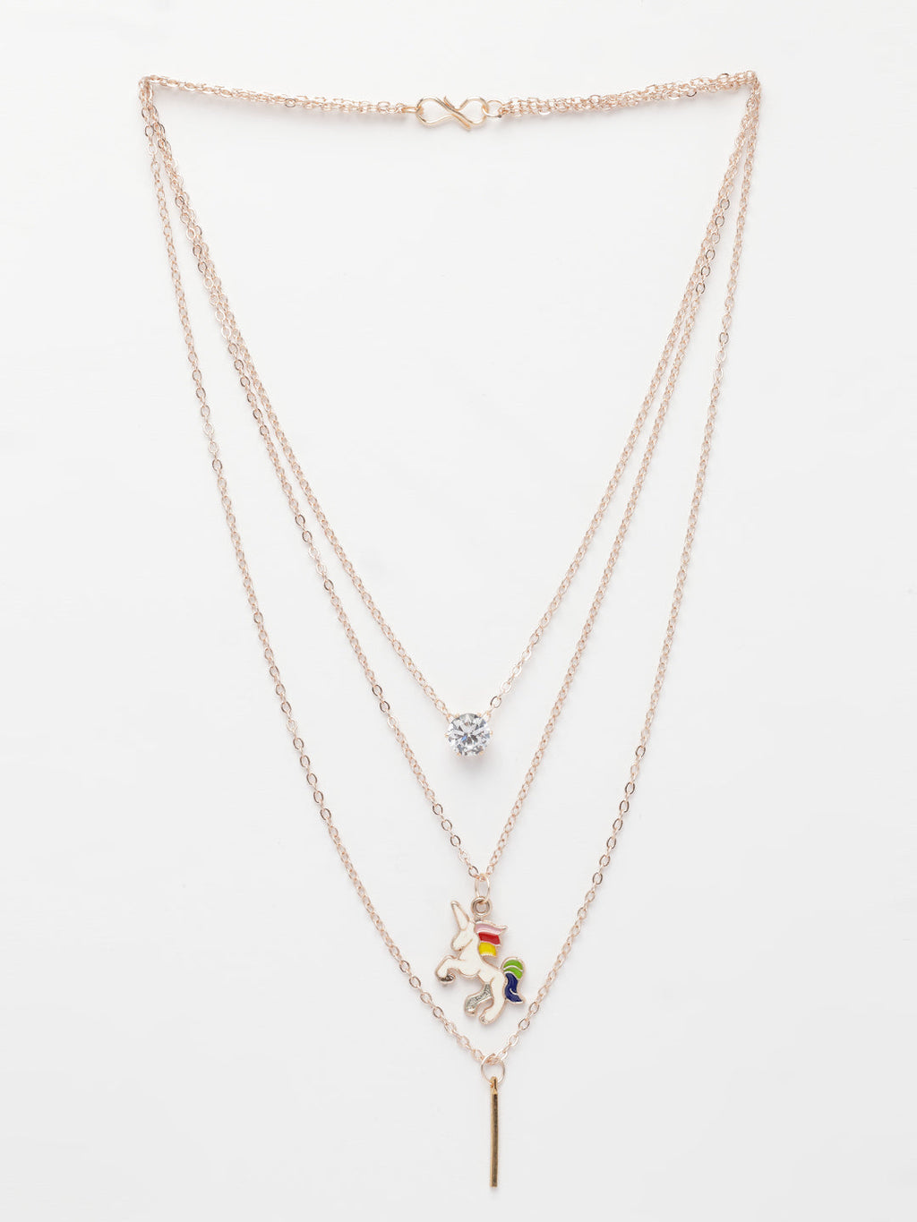 NVR Women's Rose Gold-Polished Artificial Stones Unicorn Layered Chain