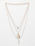 NVR Women's Rose Gold-Polished Artificial Stones Unicorn Layered Chain