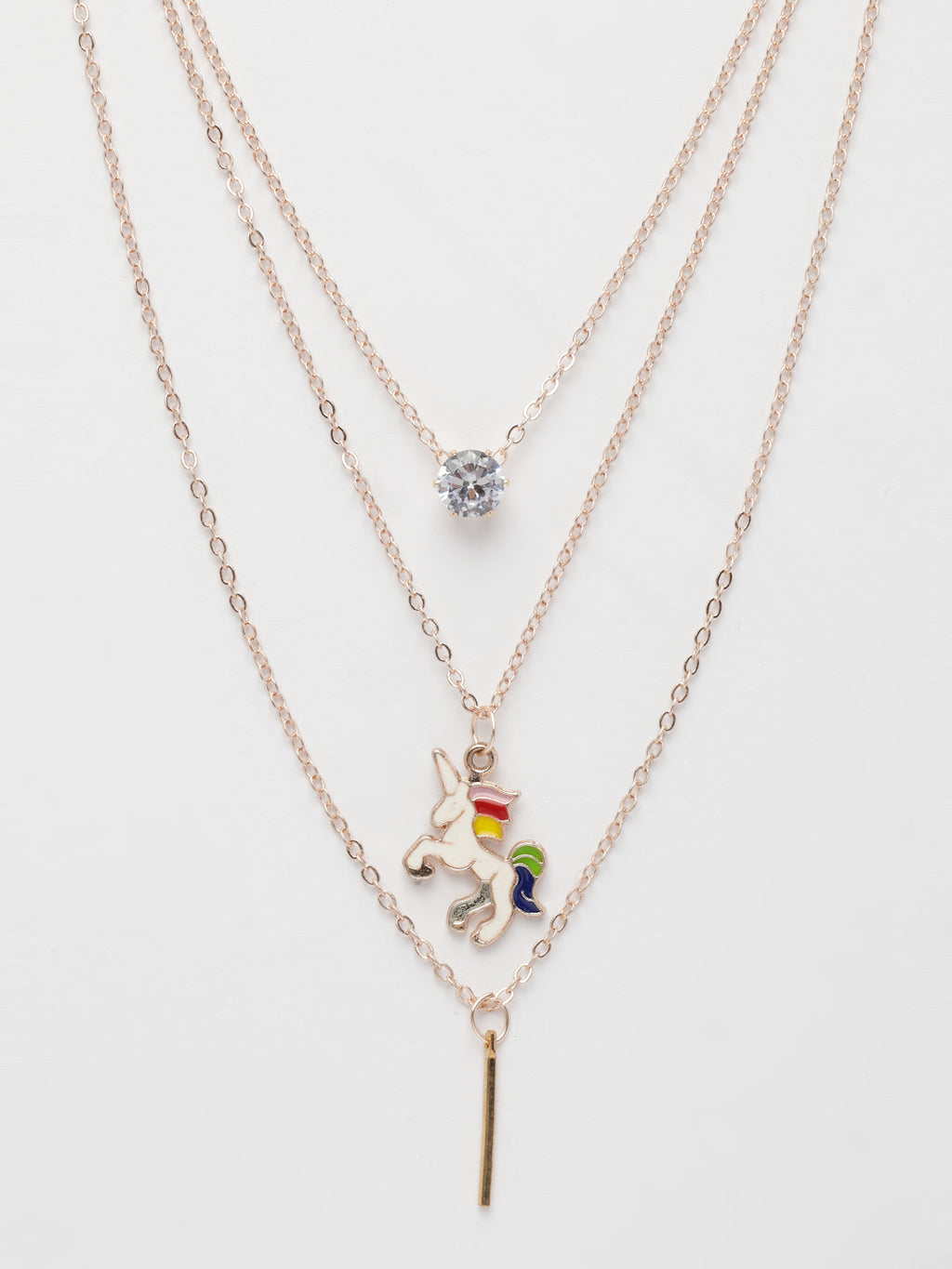 NVR Women's Rose Gold-Polished Artificial Stones Unicorn Layered Chain