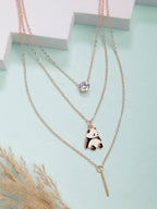 NVR Women's Rose Gold-Polished Artificial Stones Panda Layered Chain