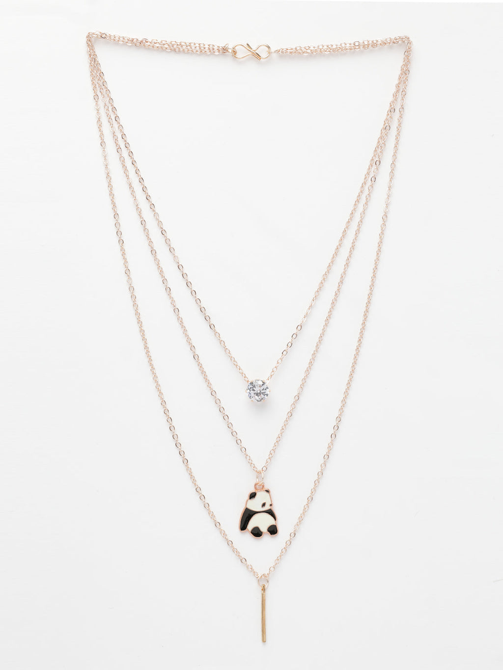 NVR Women's Rose Gold-Polished Artificial Stones Panda Layered Chain