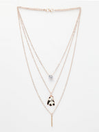 NVR Women's Rose Gold-Polished Artificial Stones Panda Layered Chain