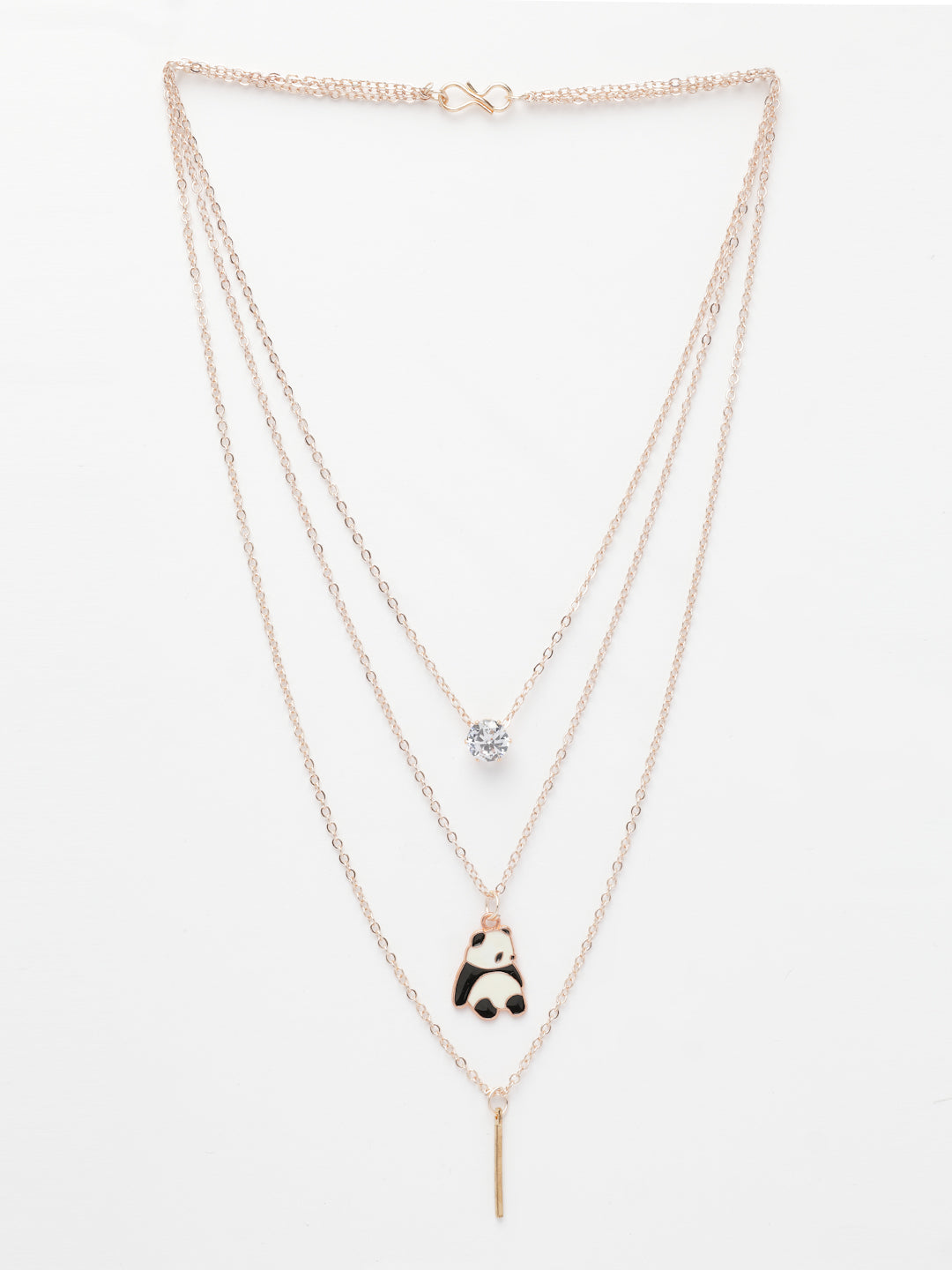 NVR Women's Rose Gold-Polished Artificial Stones Panda Layered Chain