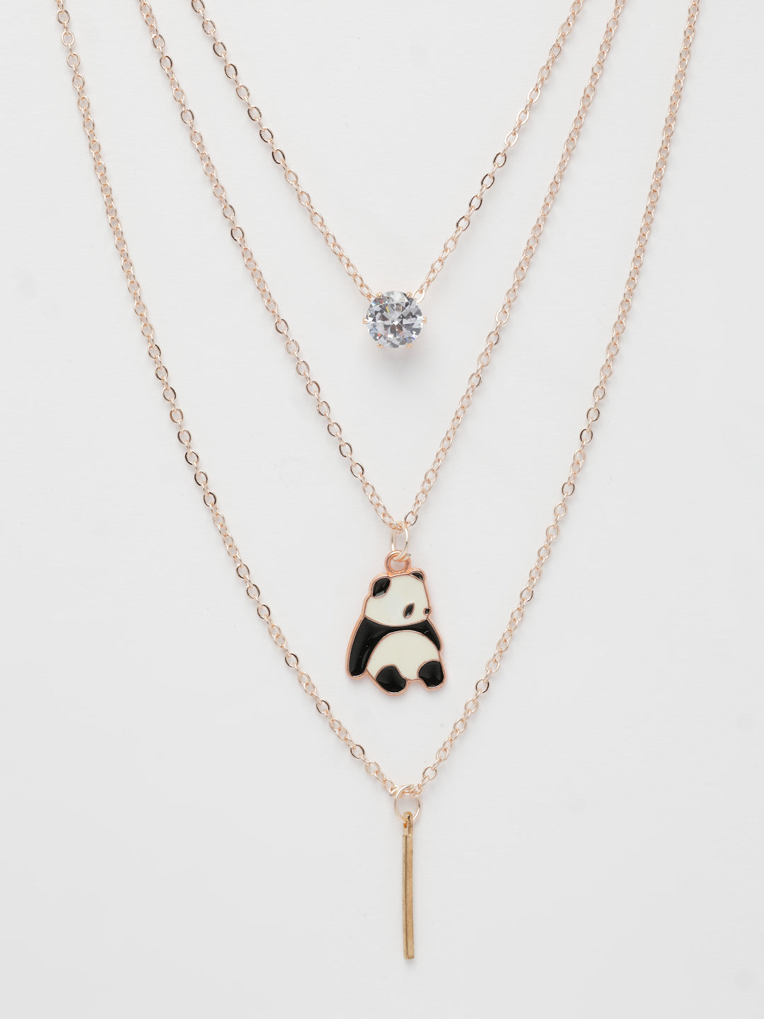 NVR Women's Rose Gold-Polished Artificial Stones Panda Layered Chain