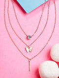 NVR Women's Rose Gold-Polished Artificial Stones Butterfly-shaped Layered Chain
