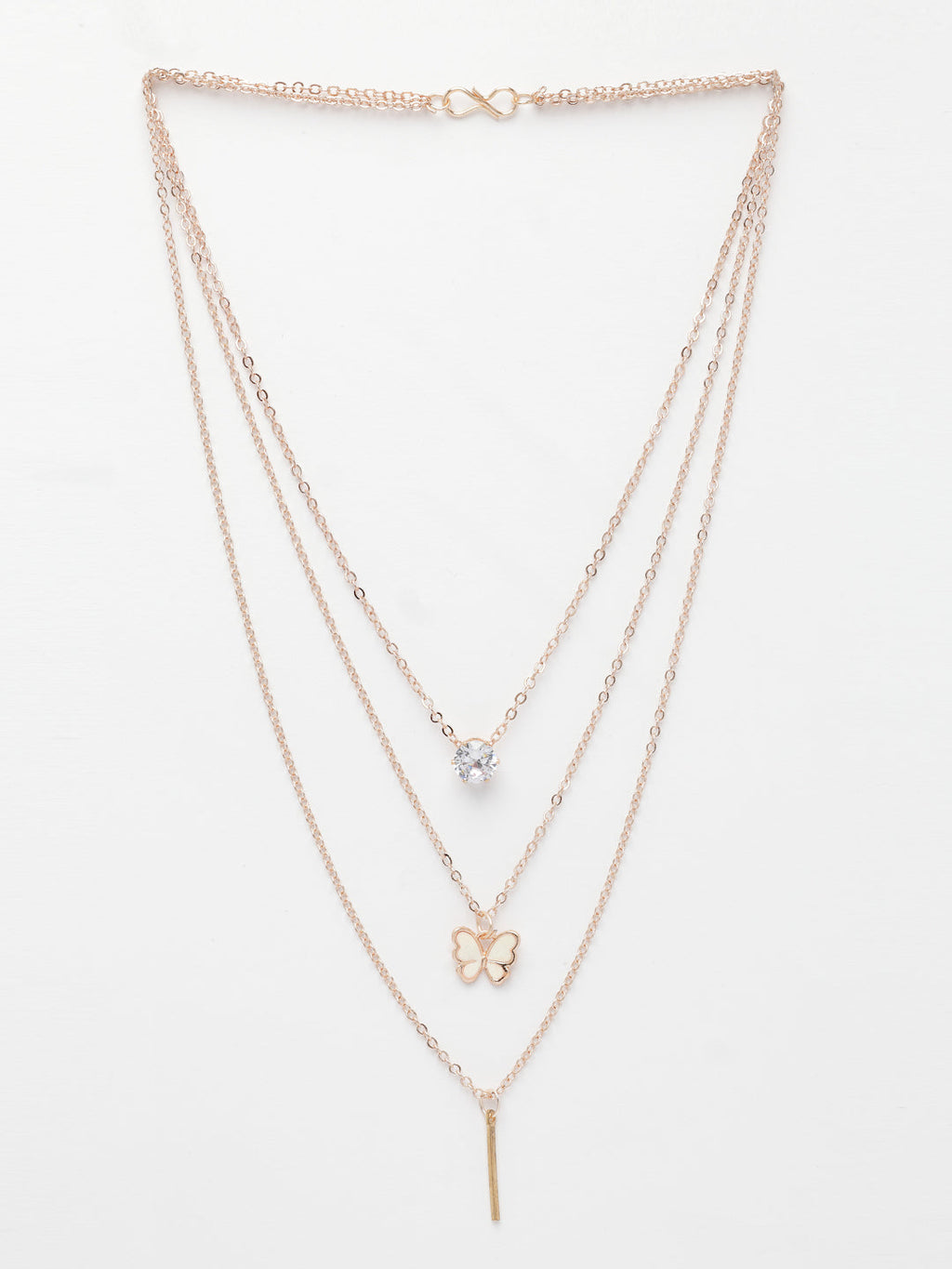 NVR Women's Rose Gold-Polished Artificial Stones Butterfly-shaped Layered Chain