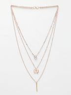 NVR Women's Rose Gold-Polished Artificial Stones Butterfly-shaped Layered Chain