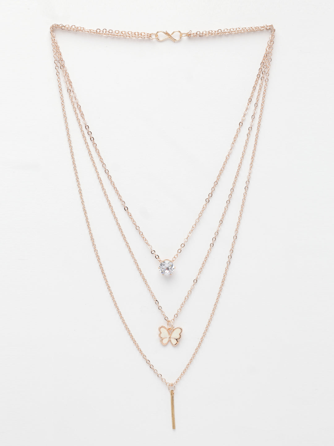 NVR Women's Rose Gold-Polished Artificial Stones Butterfly-shaped Layered Chain