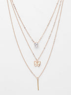 NVR Women's Rose Gold-Polished Artificial Stones Butterfly-shaped Layered Chain