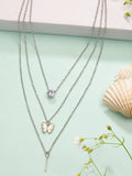 NVR Women's Silver-Toned Artificial Stones Butterfly-shaped Layered Chain