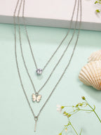 NVR Women's Silver-Toned Artificial Stones Butterfly-shaped Layered Chain