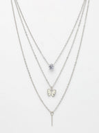 NVR Women's Silver-Toned Artificial Stones Butterfly-shaped Layered Chain