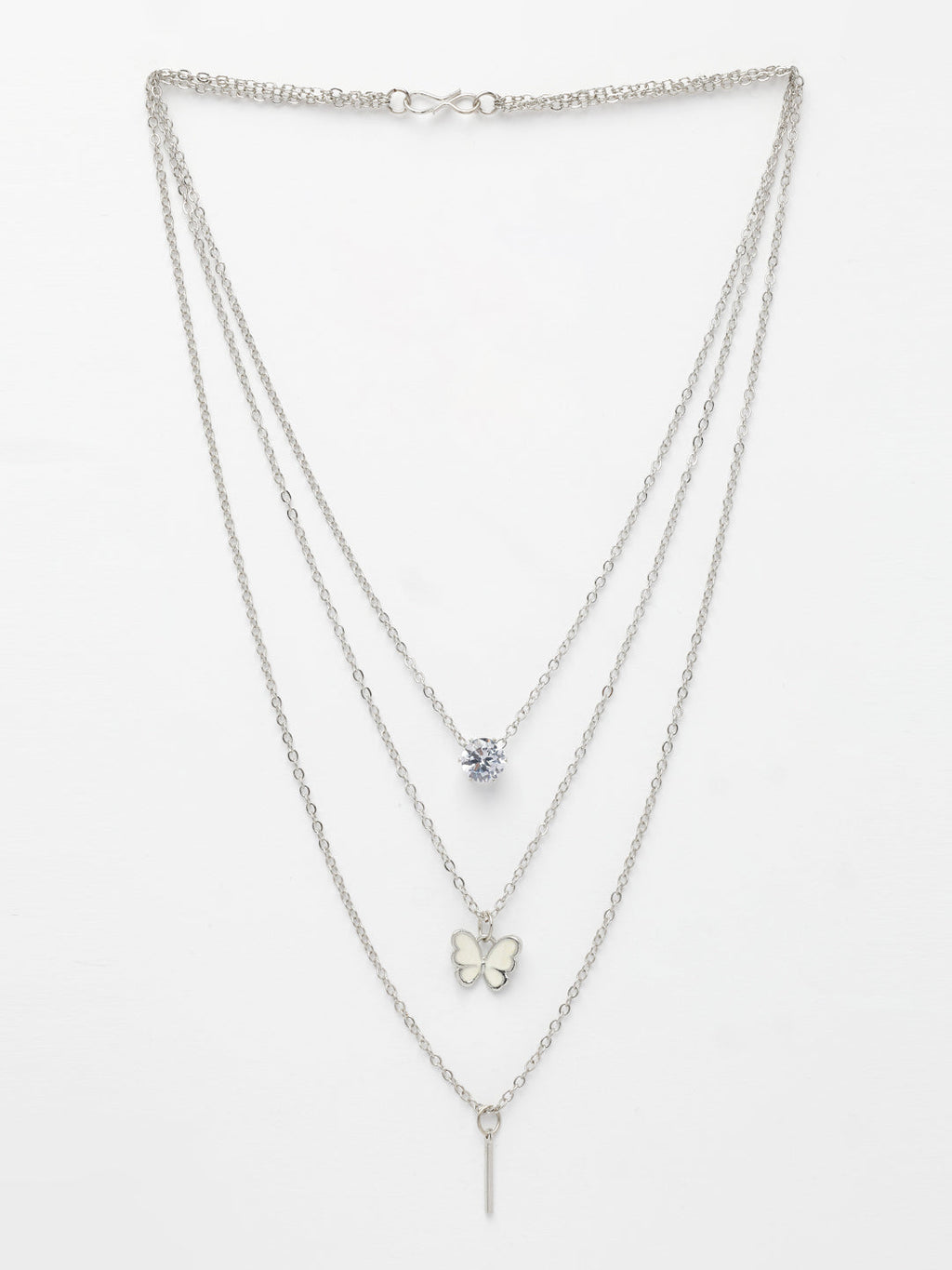 NVR Women's Silver-Toned Artificial Stones Butterfly-shaped Layered Chain