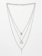 NVR Women's Silver-Toned Artificial Stones Butterfly-shaped Layered Chain