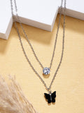 NVR Women's Silver-Toned Artificial Stones Butterfly-shaped Layered Chain