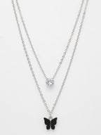 NVR Women's Silver-Toned Artificial Stones Butterfly-shaped Layered Chain