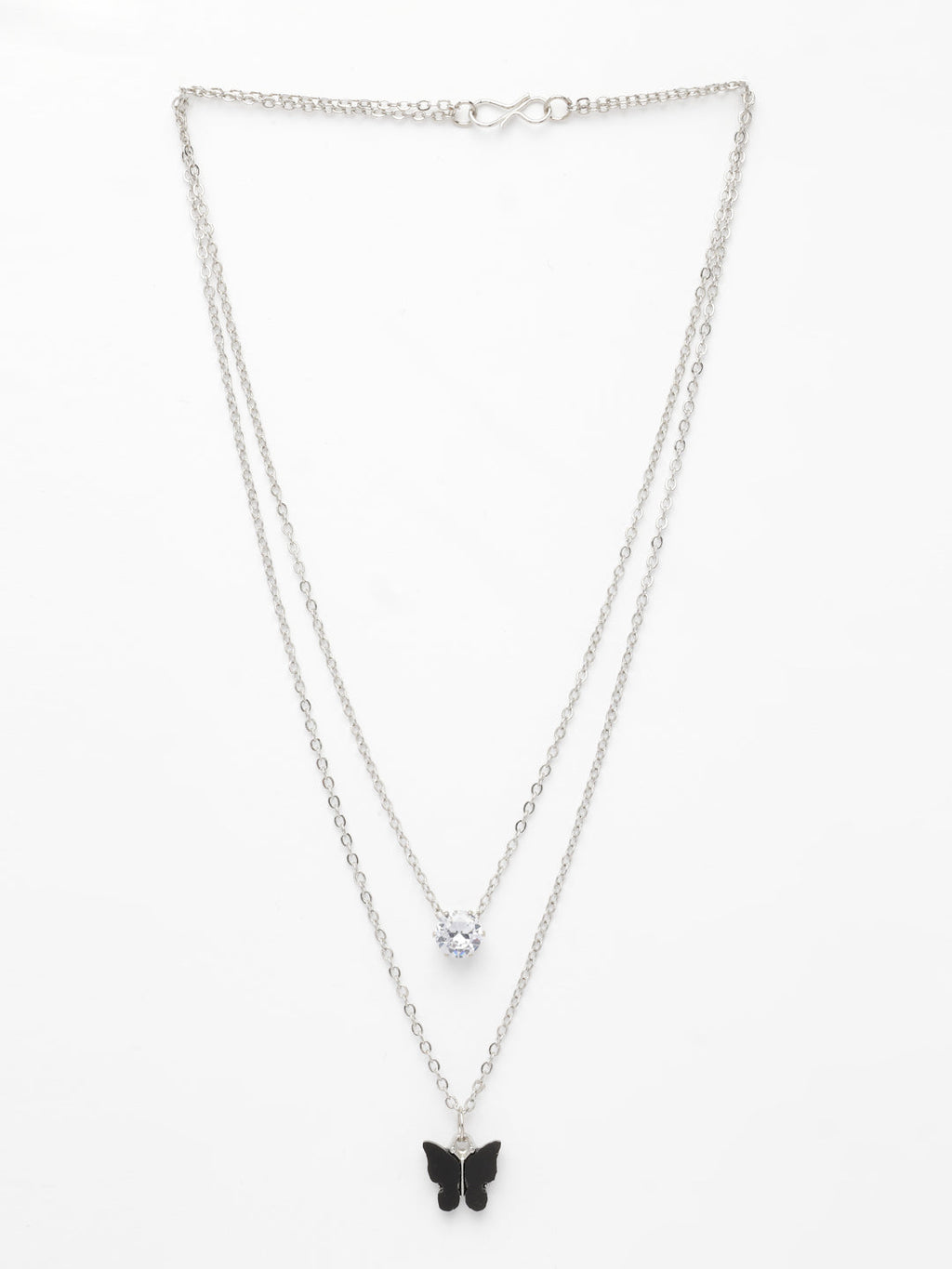 NVR Women's Silver-Toned Artificial Stones Butterfly-shaped Layered Chain
