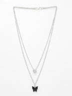 NVR Women's Silver-Toned Artificial Stones Butterfly-shaped Layered Chain