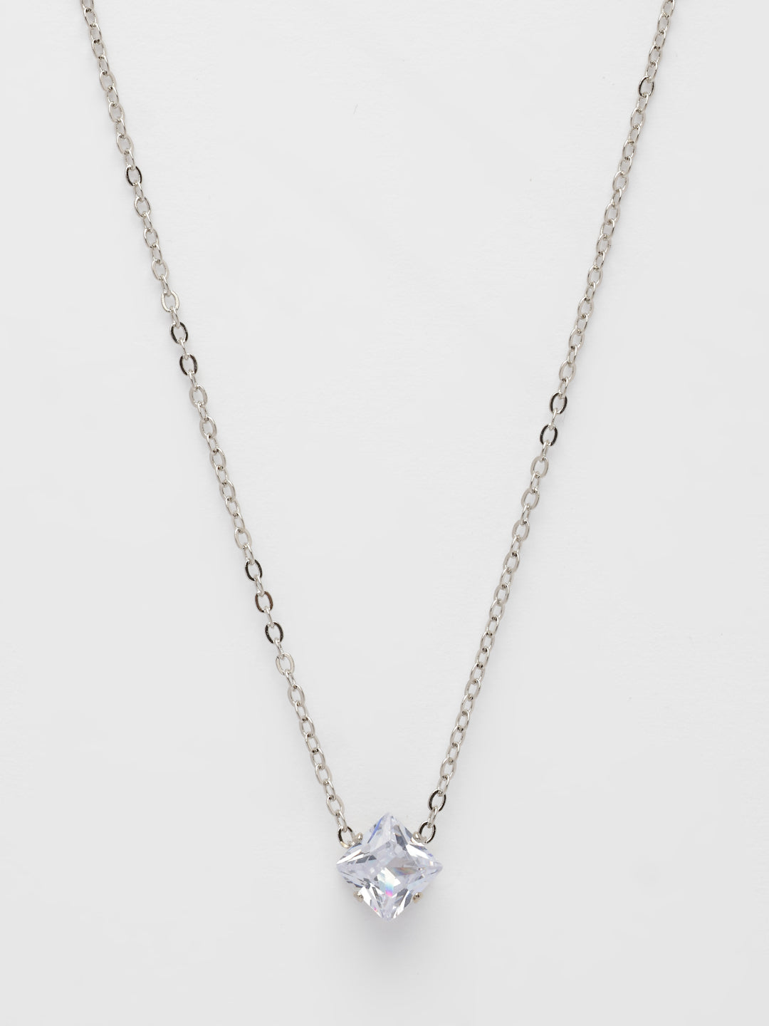 NVR Women's Silver-Plated Artificial Stones Pendant with Chain