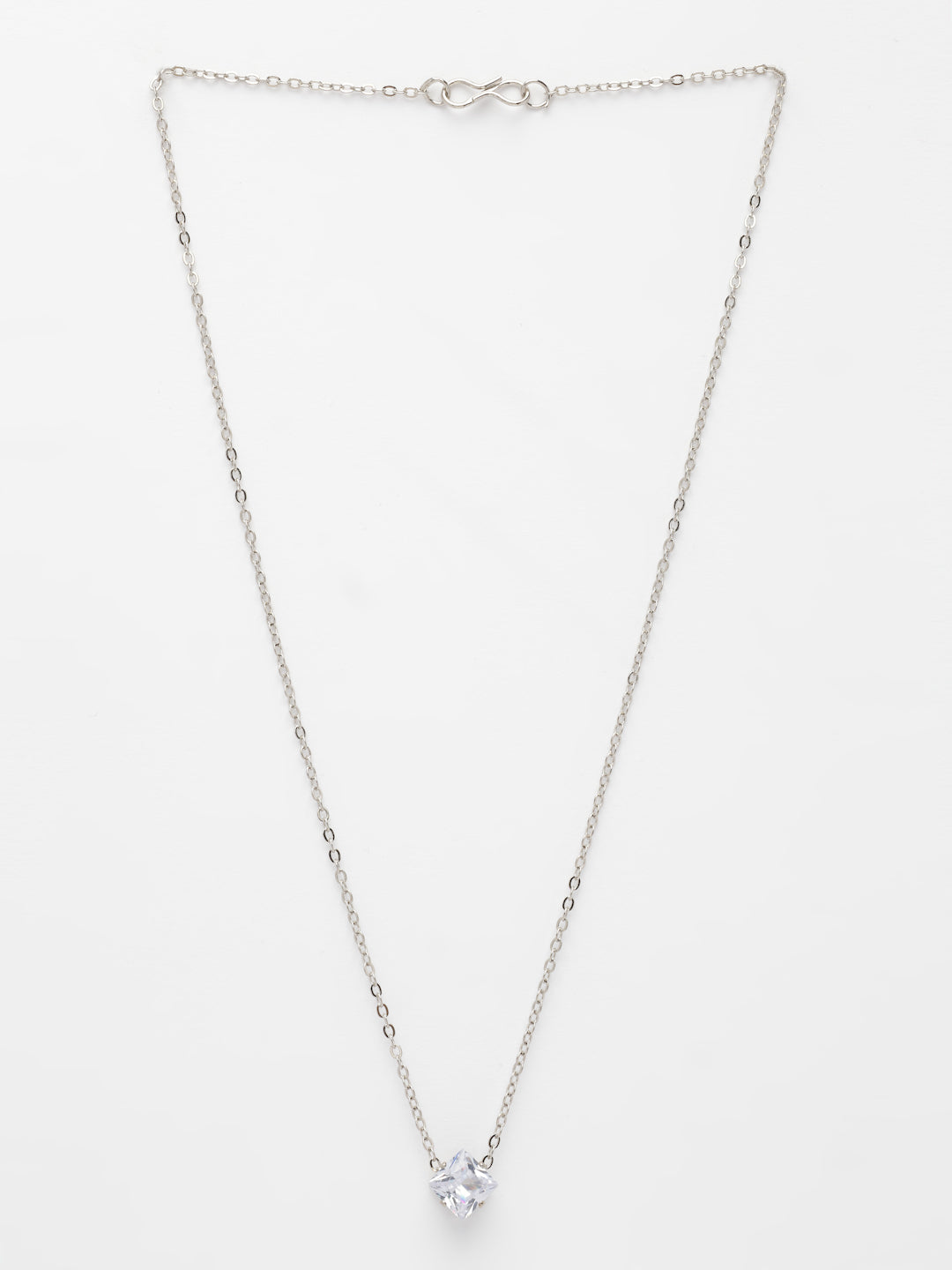 NVR Women's Silver-Plated Artificial Stones Pendant with Chain