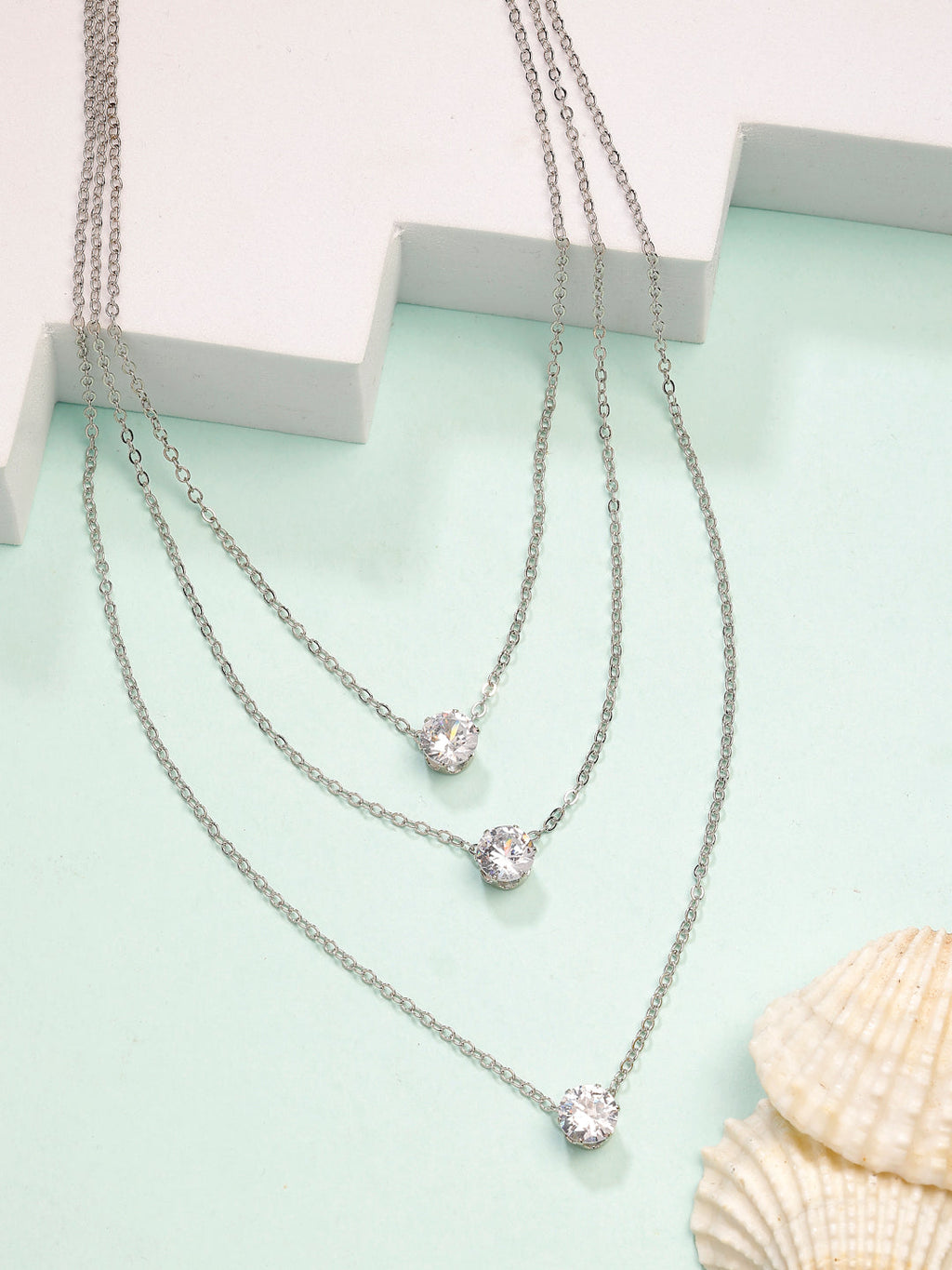 NVR Women's Silver-Plated Artificial Stones Layered Chain