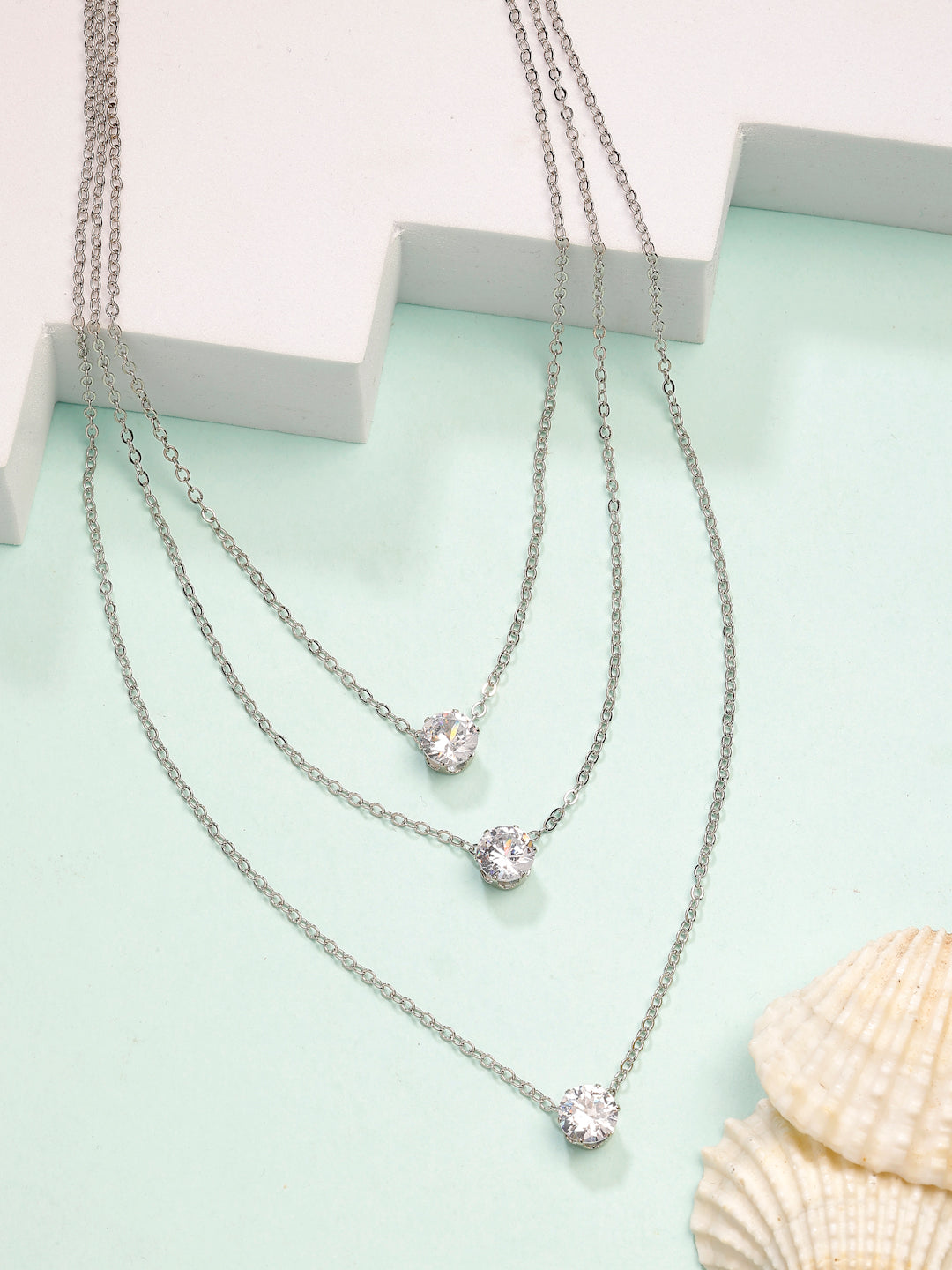 NVR Women's Silver-Plated Artificial Stones Layered Chain