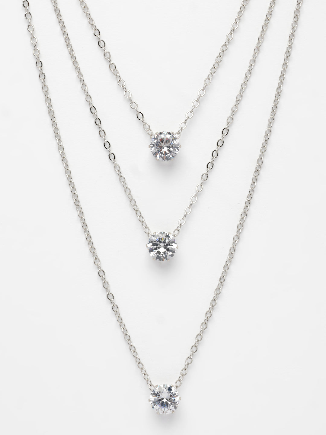 NVR Women's Silver-Plated Artificial Stones Layered Chain