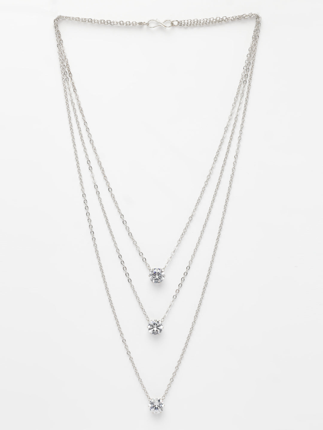 NVR Women's Silver-Plated Artificial Stones Layered Chain