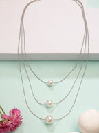 NVR Women's Silver-Plated White Pearl Layered Chain