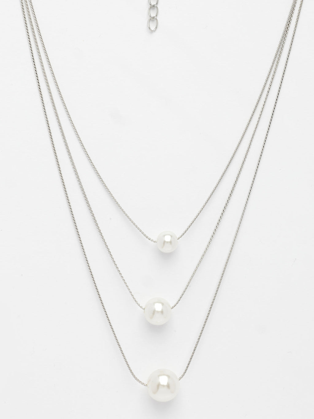 NVR Women's Silver-Plated White Pearl Layered Chain