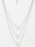 NVR Women's Silver-Plated White Pearl Layered Chain
