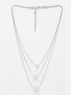 NVR Women's Silver-Plated White Pearl Layered Chain