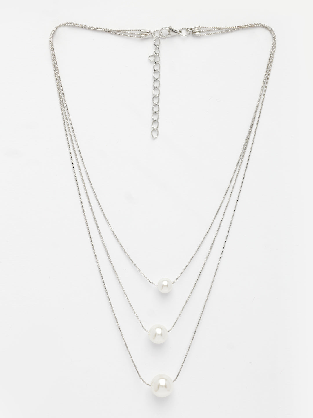 NVR Women's Silver-Plated White Pearl Layered Chain