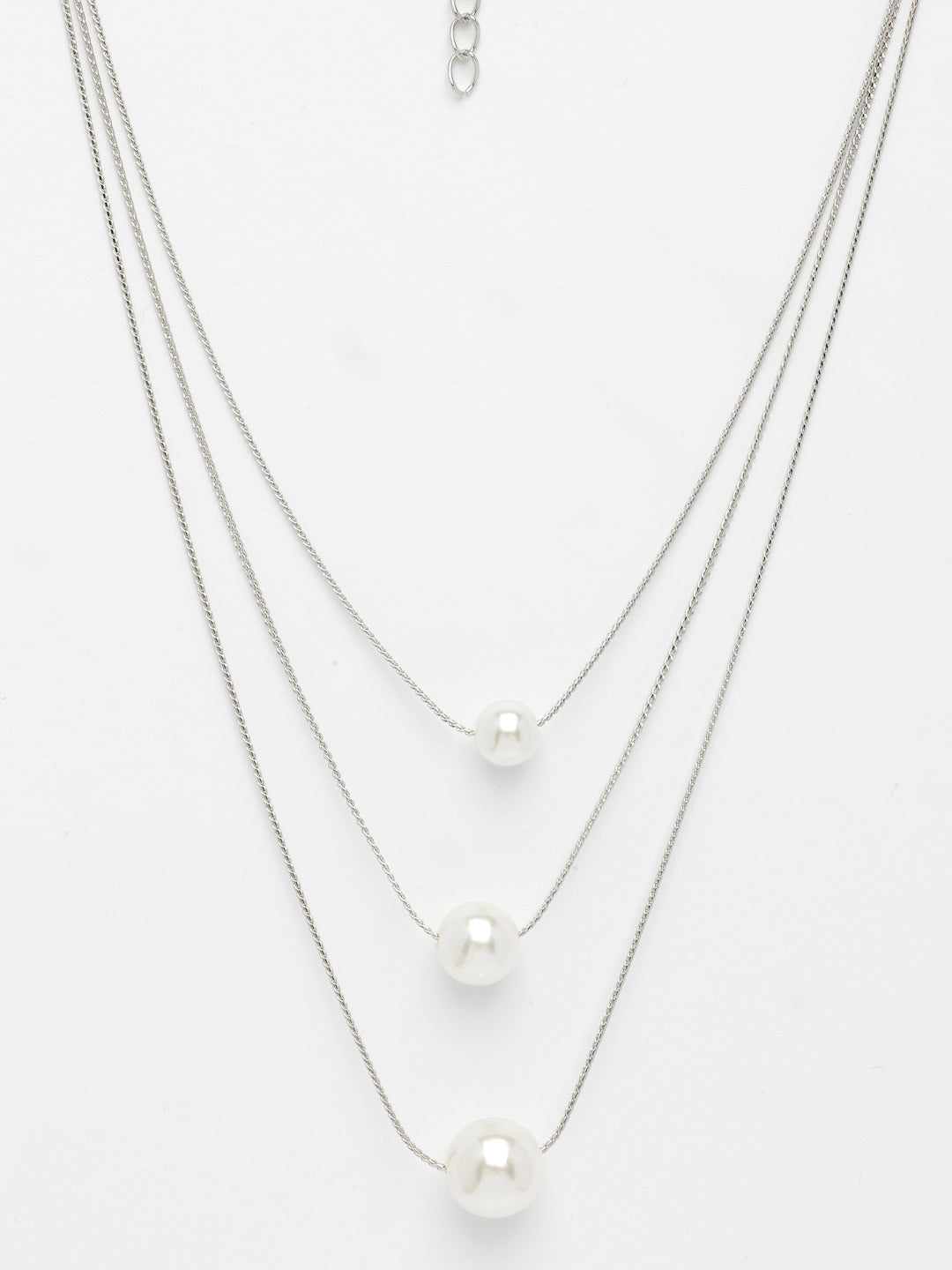 NVR Women's Silver-Plated White Pearl Layered Chain