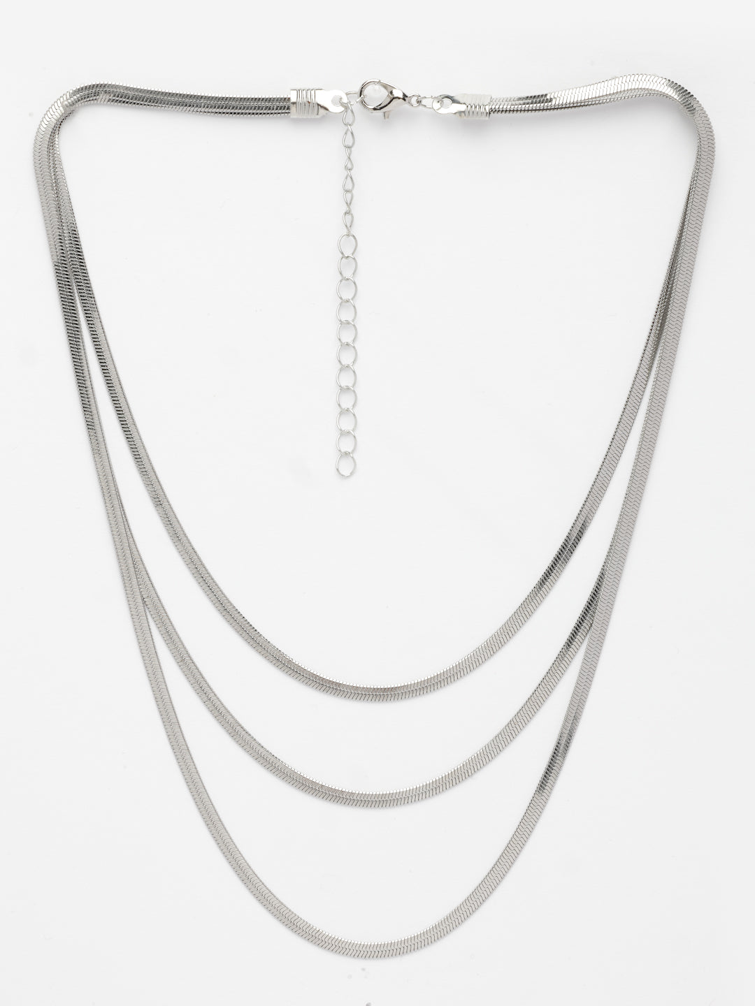 NVR Women's German Silver Plated Oxidised Minimal Layered Chain