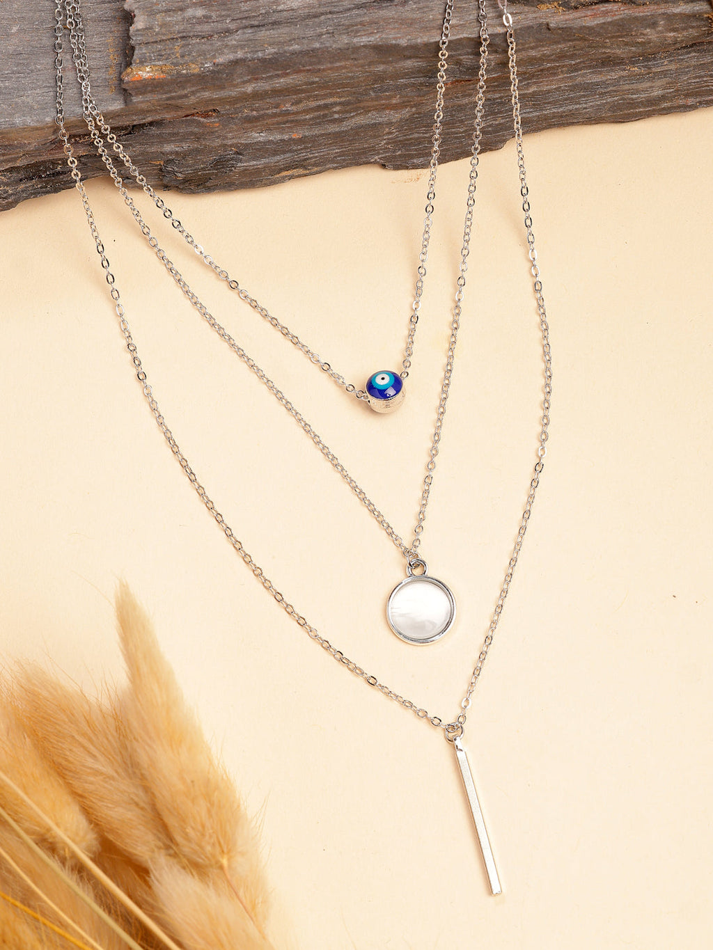 NVR Women's Silver-Plated Evil Eye Layered Chain