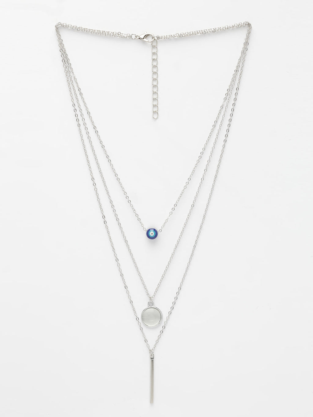 NVR Women's Silver-Plated Evil Eye Layered Chain