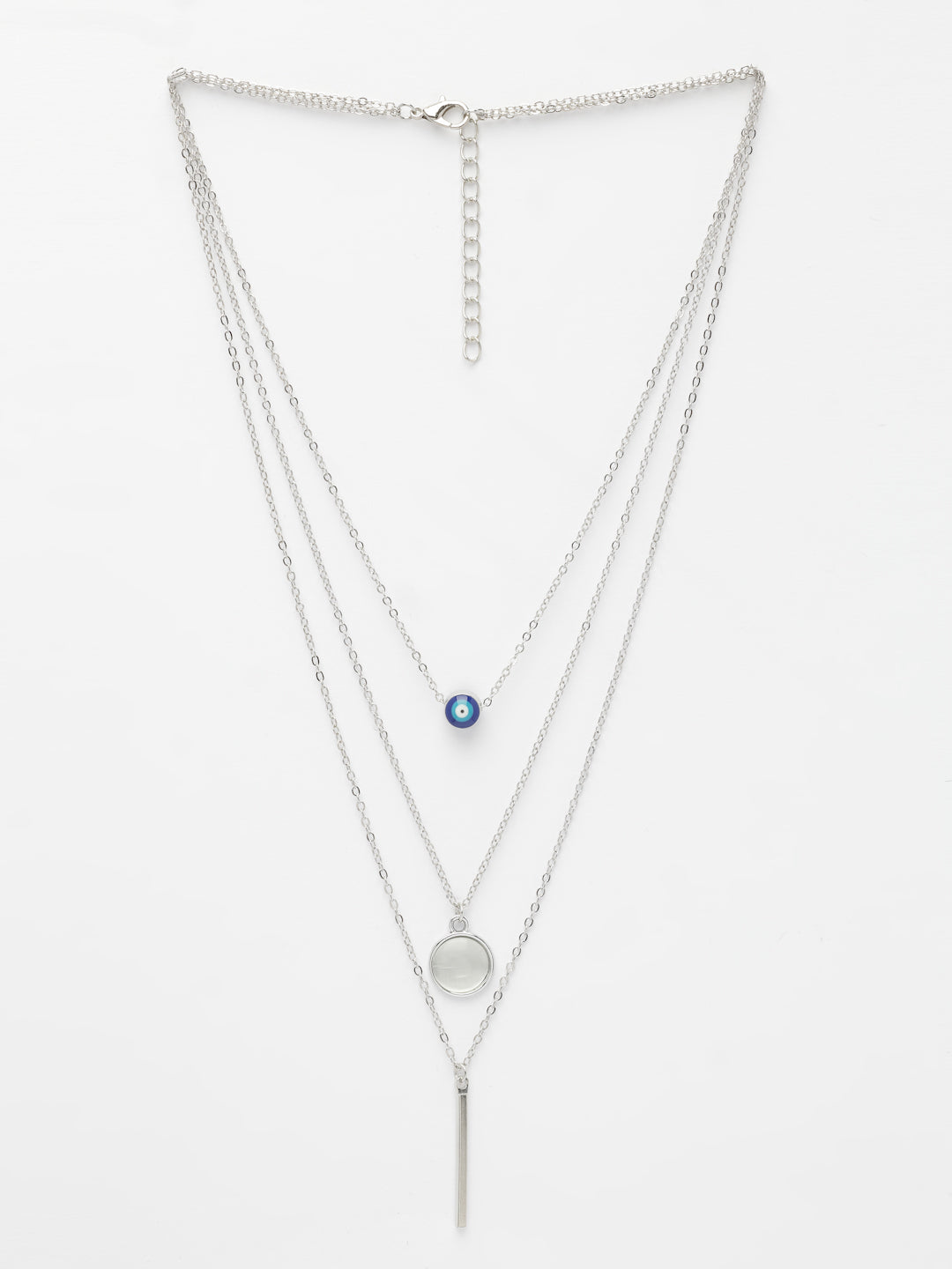 NVR Women's Silver-Plated Evil Eye Layered Chain