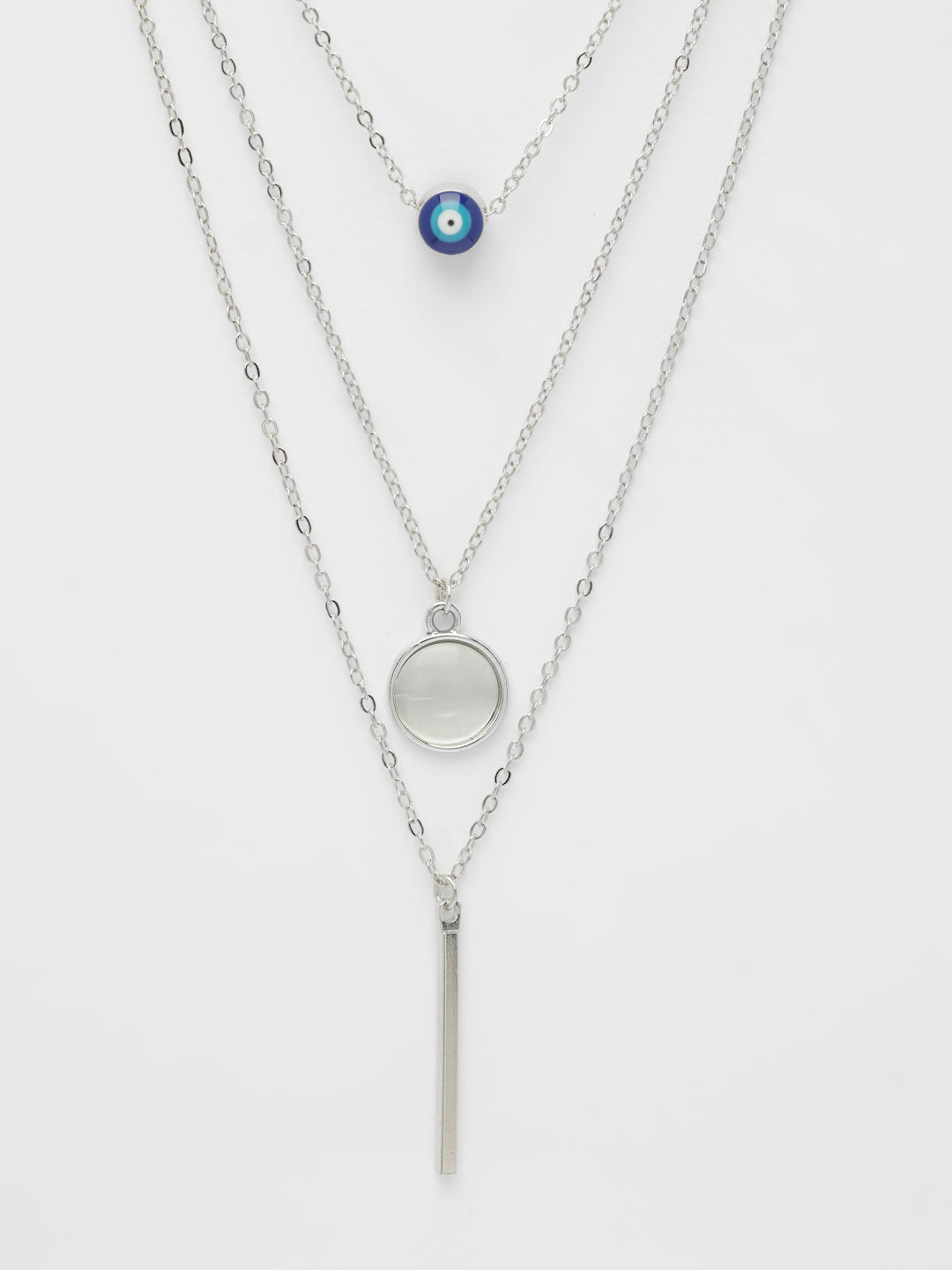 NVR Women's Silver-Plated Evil Eye Layered Chain