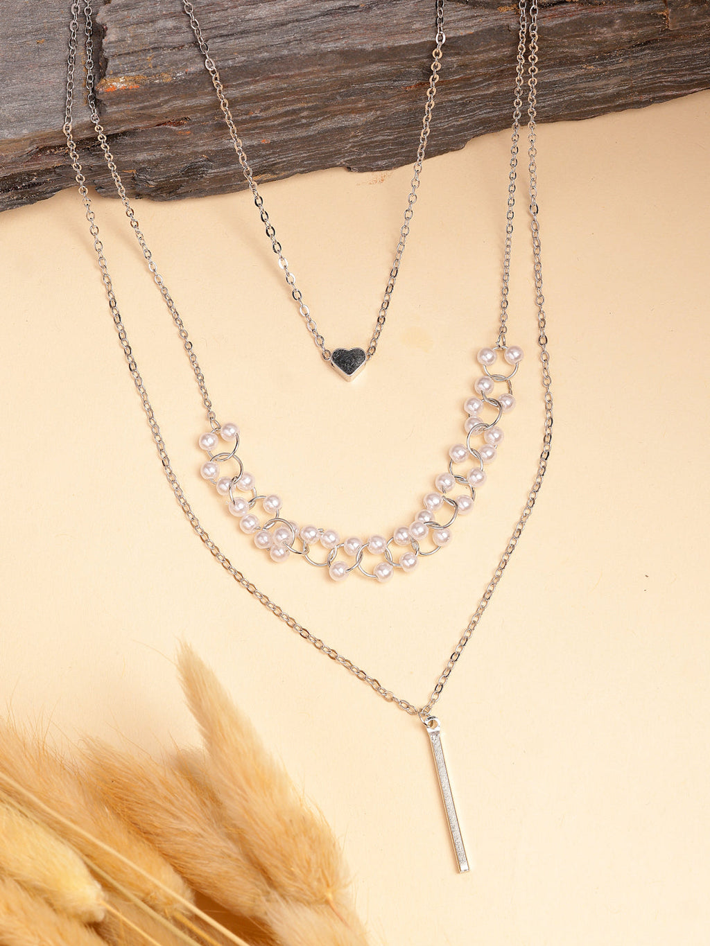 NVR Women's Silver-Plated Beaded Layered Chain
